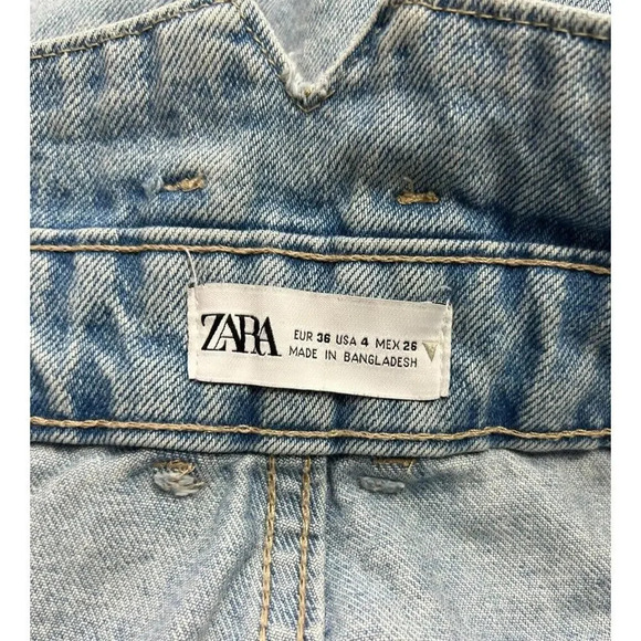 Zara High Rise Paperbag Buttons Zip Light Wash Denim Jeans Size 4 Women's - Picture 5 of 6